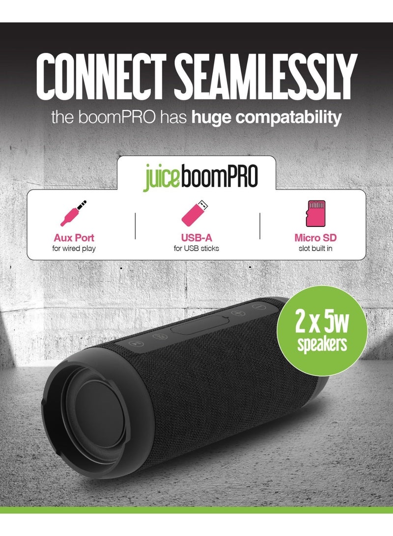 JUICE BoomPRO Portable Bluetooth Speakers, IPX5 Waterproof Wireless Speaker with 10W Loud Stereo, 360 Degree Sound, Outdoor Speaker with 10m Bluetooth Range, Deep Bass, 15H Playtime Wireless Stereo for Home, Outdoors, Hiking- Black - Image 4